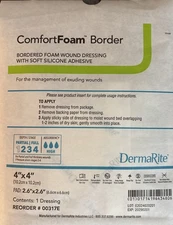 DermaRite 00317E ComfortFoam Border Dressing 4x4in 2.6x2.6in Pad - 9 Bandages