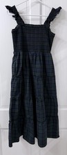 J Crew Sun Dress Womens Medium Green Plaid Smocked Tiered Midi Preppy Cottage
