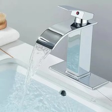 Brushed Nickel Single Handle Bathroom Vanity Waterfall Faucet Modern Deck Mount