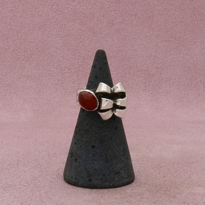 Sterling Silber Vintage Kunsthandwerk Handarbeit Karneol Schleife Ring Größe 2,5