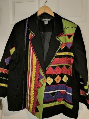 Indigo Moon Embroidered Jacket Black With Multicolor Patchwork Design Size 1X
