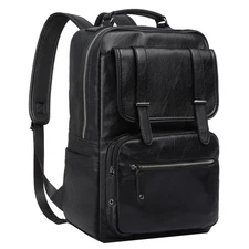 Black Leather Backpack for Men Waterproof Fit 15.6 inch Laptop Backpack Work ...