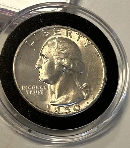 1950 D Washington Quarter- Nice UNC Condition- - 90% Silver 👍w/ Plastic Capsule