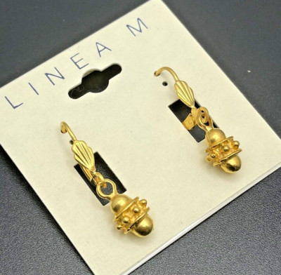 Linea M Gold Metal Drop Dangle Pierced Earrings French Wire New Original Card