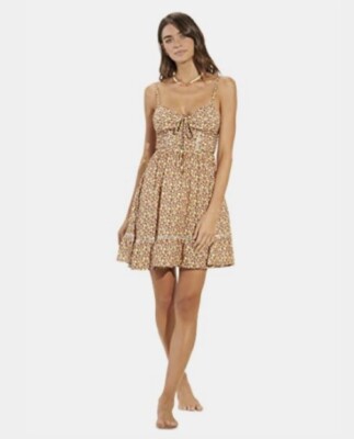 Maaji Radiant Meadow Kamala Floral Cover-Up Sundress in Yellow/Brown Multi Sz M
