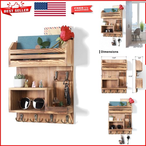 Versatile Wall Mount Key and Mail Holder with Adjustable 6 Hook Design