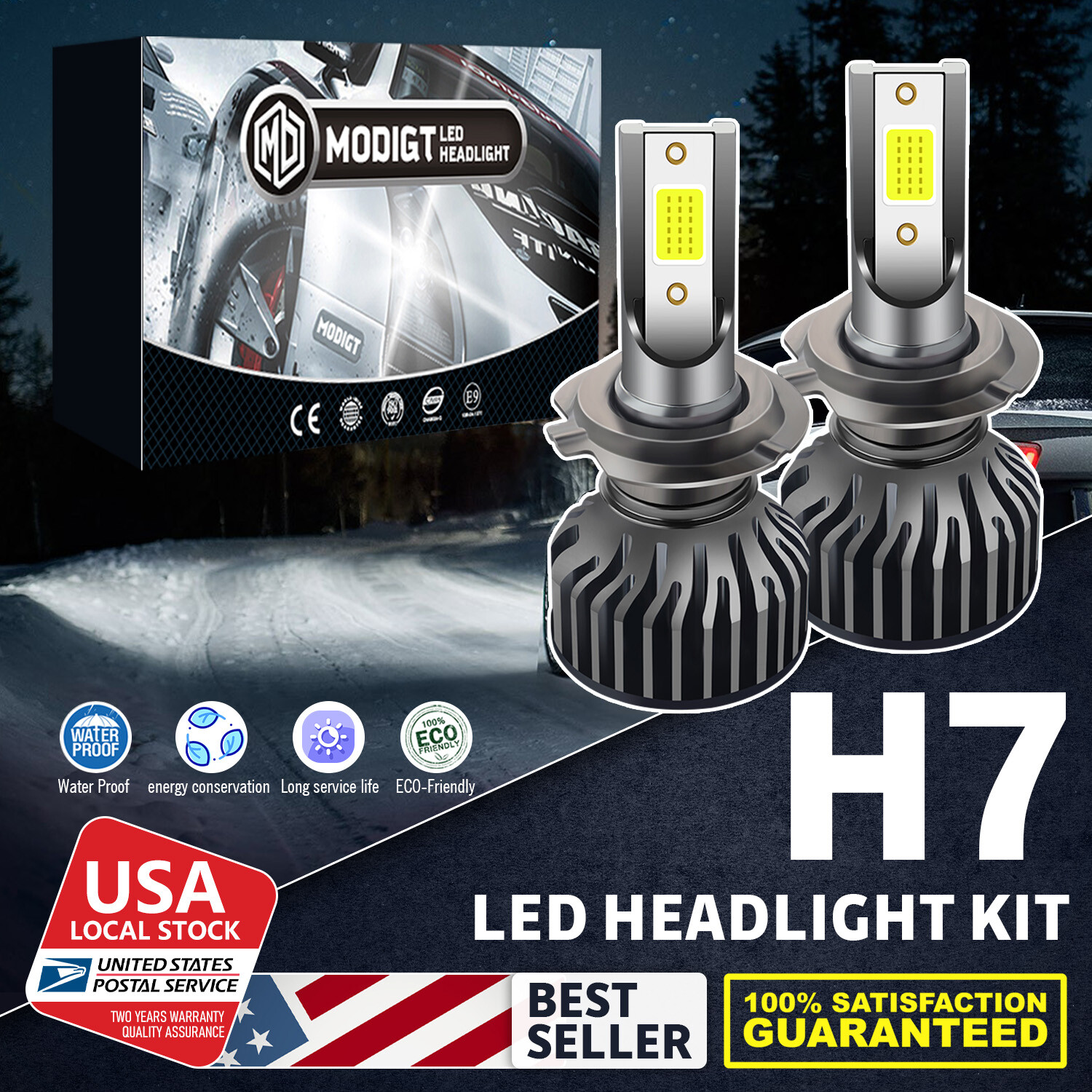 H7 Beam LED Car Bulbs Headlight Lamp Kit 6000K White 20000LM Super Bright 100W