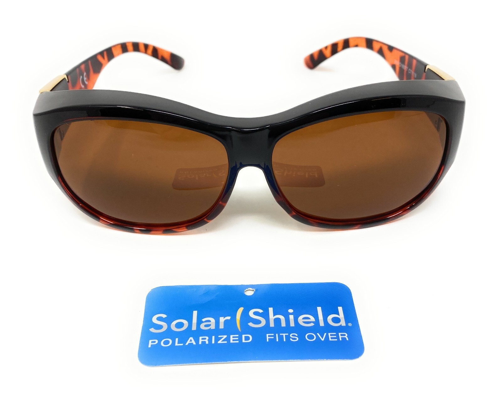 Sunglasses Polarised Optical Covers for Over Spectacles BROWN with Gold NEW