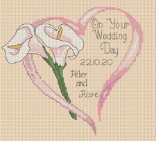 Wedding Sampler Calla Lily Pink Heart Counted Cross Stitch Chart No.6-19