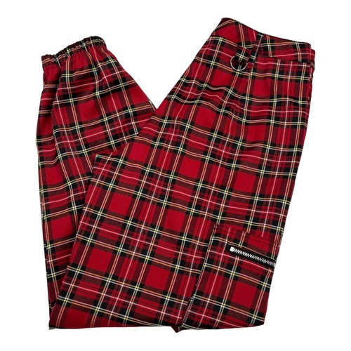 Hot Topic Damen Junior 7 rot kariert Joggerhose Reißverschluss Cargo Tasche Punk Goth