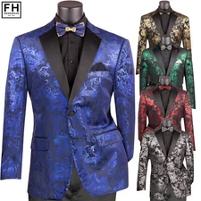 VINCI Men's Paisley Embossed Tuxedo Dinner Jacket XS-5XL, Multiple Colors - NEW