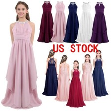 Kids Bridesmaid Dresses Shiny Sequin Chiffon Maxi Dress Flower Girls Dress