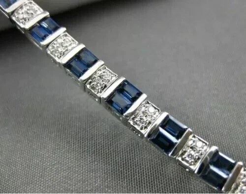 VALENTINO Bracciale Tennis Zaffiro Blu Taglio Baguette 10CT Creato in Laboratorio Oro Bianco 14K Over