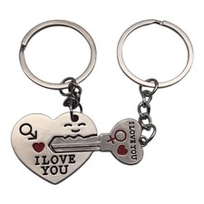 2pc Lovers Keychain Set Heart Lock Key Design I Love You Engraving Key Rings