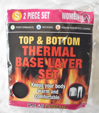 Polar Extreme Women's 2 Piece Thermal Base Layer Set Top Bottom Black Small