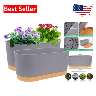Indoor Rectangular 2-Pack Self-Watering Planters with Drainage for Easy Care