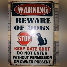 Close The Gate Beware  of Dog 8x11 Metal Wall Sign Poster
