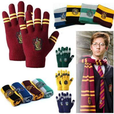 Harry Potter Scarf Gloves Gryffindor Slytherin Ravenclaw Hufflepuff Gift  Xmas UK