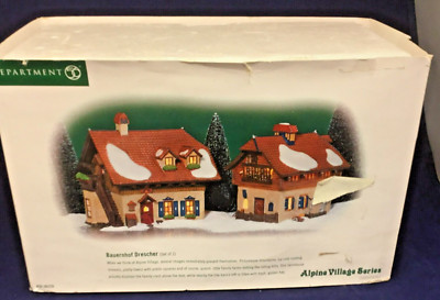Dept. 56 Alpine Village Series ''Bauernhof Drescher'' Set 2 w/Light Cords, Box