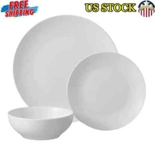 12-Piece White Stoneware Dinnerware Set Kitchen Table Serving Plates Bowls New