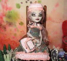 SPRING OUTFIT / For Monster High dolls Dress Purse Skullcap bag hat crochet usa