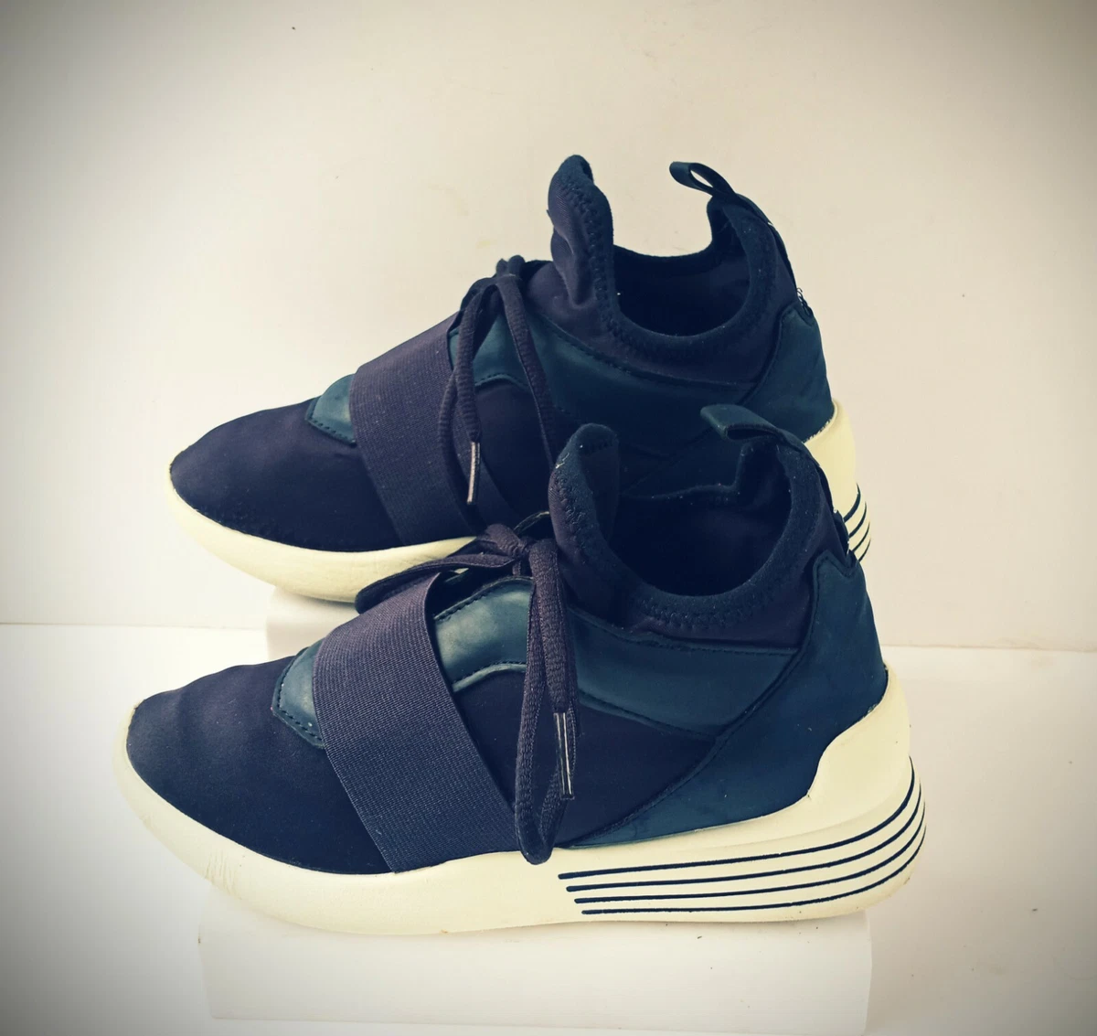 Kendall Kylie Braydin Blue Leather Nylon Mid Top Sneakers Women Size US 6M