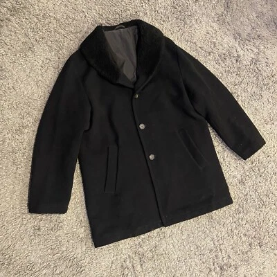 JIL SANDER Women's Virgin Wool Overcoat With Shearling Collar In Black Size 44