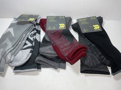 Mens WARM Multi color Mid-Weight CREW Sock Zoned Cush.Arch Support Reinfor Moist