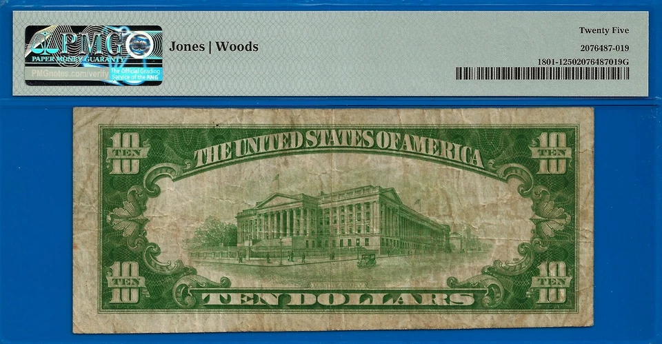 1929 $10 National Currency PMG 25 top pop 1/0 finest Poland, New York CH# 9804 - Image 4 of 4