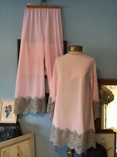 Vintage 1960s 2 pc. pajamas - GILEAD pink nylon lace - SMALL - Old Stock