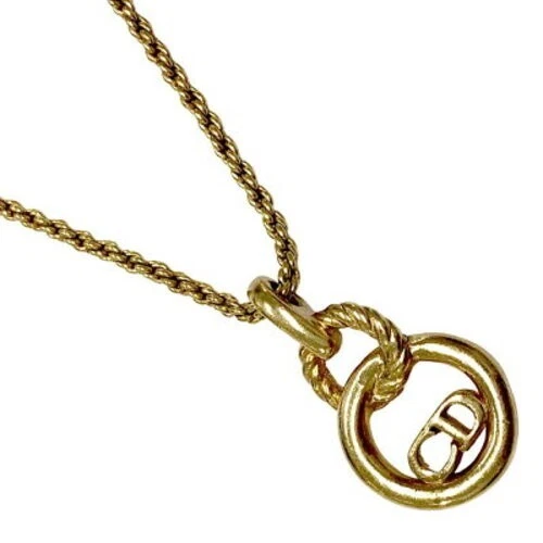 Collana Christian Dior CD Logo Motivo Cerchio Ciondolo Colore Oro 44 cm USATA