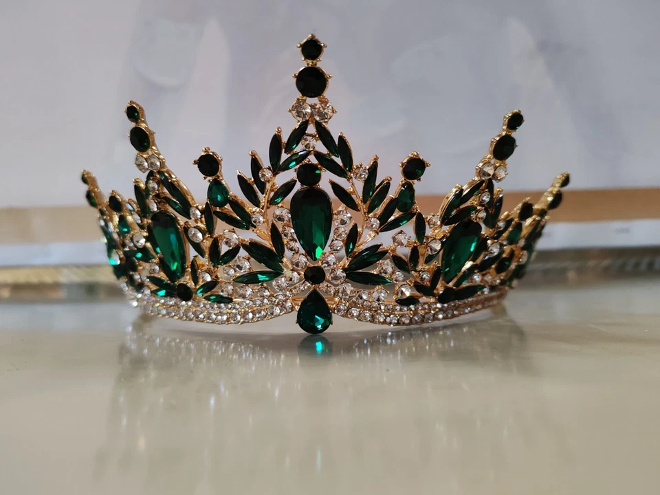 Diadème Couronne Bijou accessoire femme miss mariage Doré Pierres - Photo 2/4