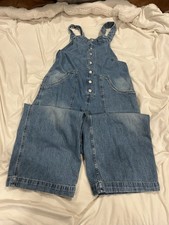 We The Free Blue Denim Overall One-Piece M Wide-Leg Relaxed Pockets