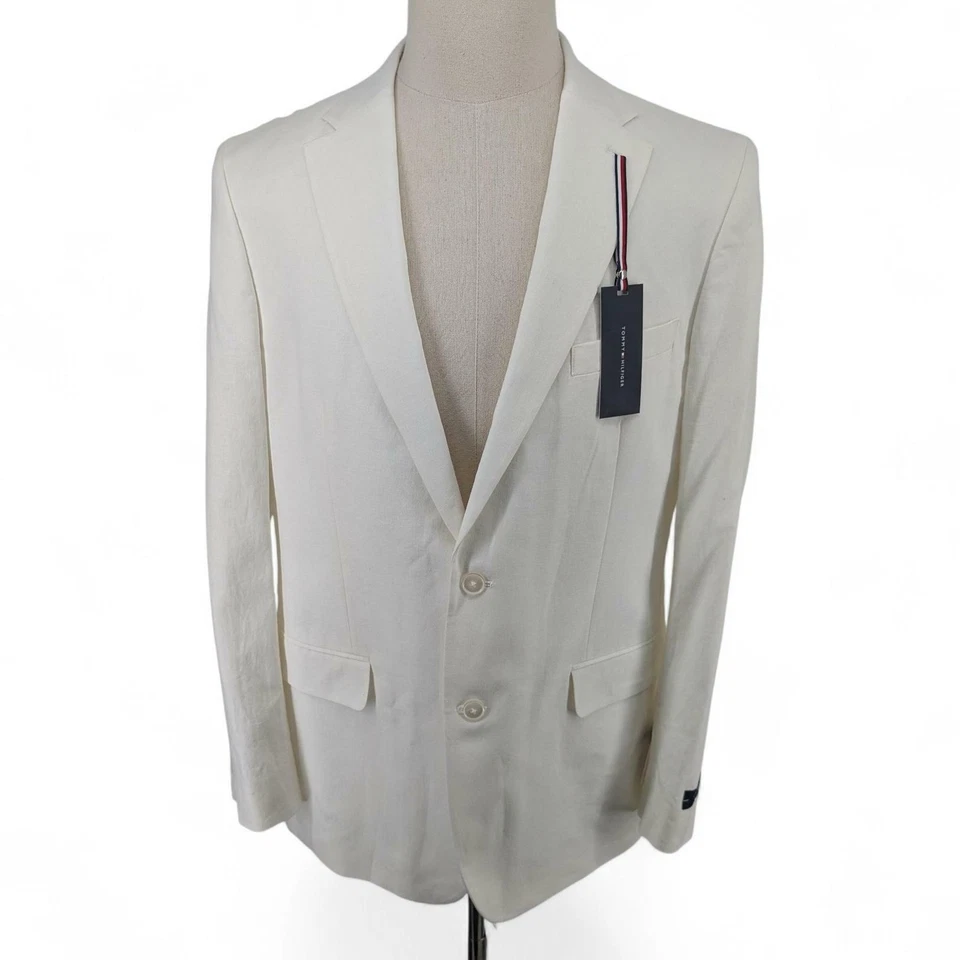 Tommy Hilfiger 男式现代合身亚麻运动外套西装外套白色 42 L — 第 2/4 张图片