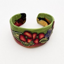Handmade Polymer Clay Floral Cuff Bracelet Artisan Botanical Open Bangle Cottage