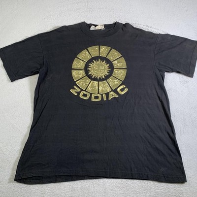 Vintage Destination LA Zodiac Shirt Men 2XL Black Gold Sun Astrology Graphic 90s
