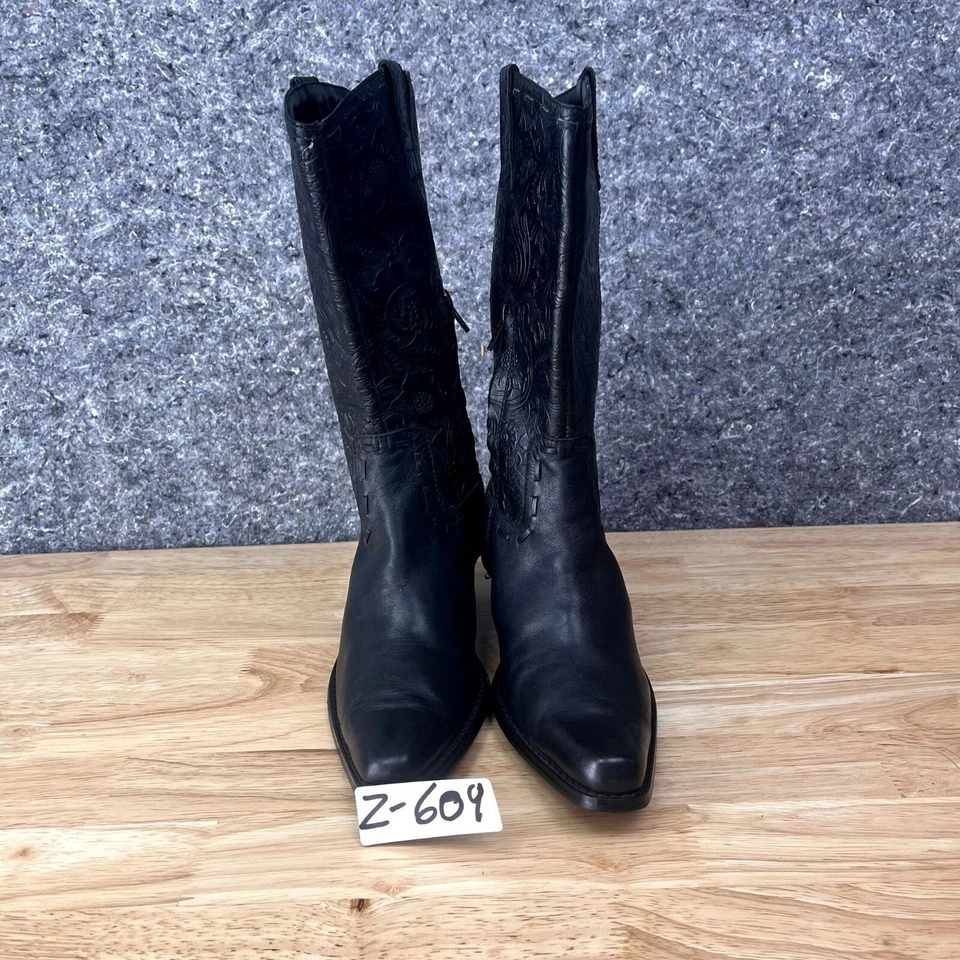 Coldwater Creek Boots Womens 6.5M Black Vintage Embossed Leather Cowboy Cowgirl - Image 3 of 4
