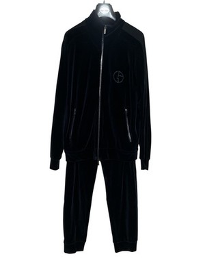 Recent Giorgio Armani  Track Set Up Suit Velvet Velour Sweat Jacket 46 Navy