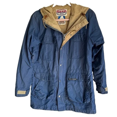 VINTAGE MADE IN USA Sierra Designs Men’s S Blue/Beige Hooded Parka Jacket Zip - Image 1 of 4