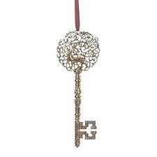 Roman Book of Secrets Key Ornament with Deer Design 7 Inch Gold