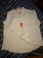 CALVIN KLEIN Men  s Wrinkle Free Stretch Dress Shirt Regular Fit Siz M White/Blue