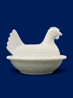 Vintage Indiana Milk Glass 7" Hen on Nest Complete Dish - Flaws Read Description