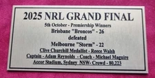 NRL Brisbane Broncos Squad Grand Final 2025 Plaque Gold  free post 120mmx60mm