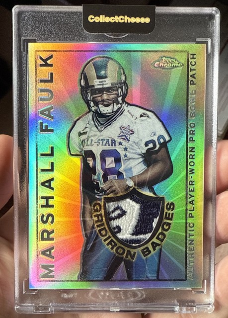2002 Topps Chrome Marshall Faulk 25/50 Gridiron Pro Bowl Patch Logo #gm-mf cc17