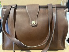 Coach Vintage Barclay Glove Leather Tote Handbag, Rare Dark Brown, Brass Button