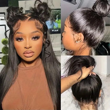 Black Straight Human Hair Lace Front Wig, Lon...