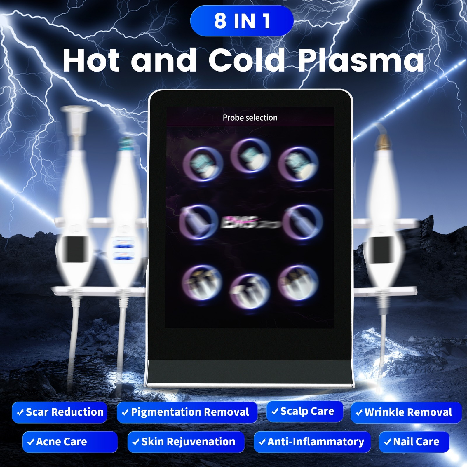 8in1 Cold and Hot Plasma Skin Rejuvenation Anti-aging Facial Care Beauty Machine