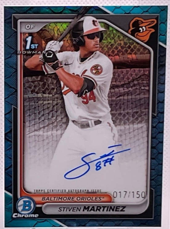 2024 Bowman Chrome Stiven Martinez Auto Reptilian Blue Refractor 1st #017/150