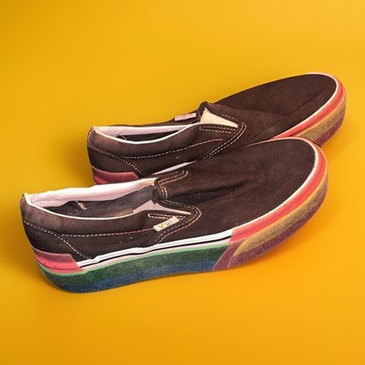 Vans Women Size 7.5  Men 6 Skool Stacked Platform Rainbow Shoes Sneaker Black