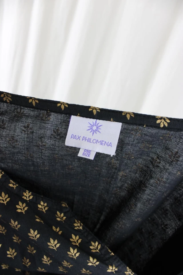 Vestido para mujer Pax Philomena negro metálico dorado estampado algodón caftán talla única Foto 3 de 4